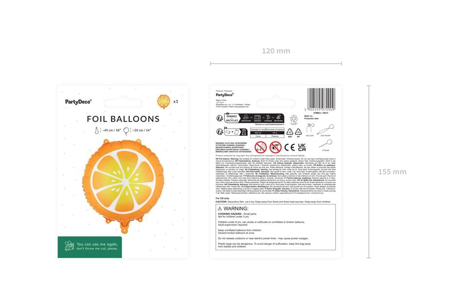Partydeco Folienballon Essen – Orange – Ø 35 cm – Folie – 1 Stk