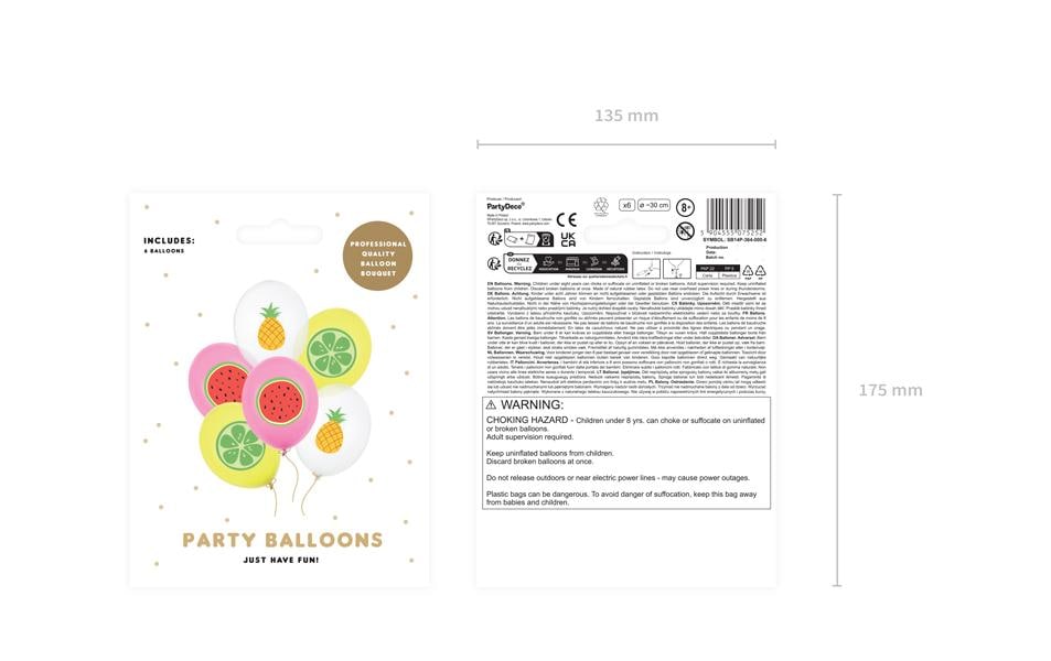Partydeco Luftballons Ananas – mehrfarbig – Ø 30 cm – Latex – 6 Stk