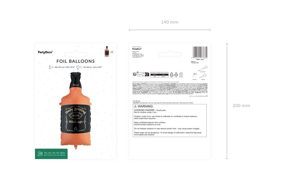 Partydeco Folienballon Whisky – Orange, Schwarz – 34 × 86 cm – Folie – 1 Stk