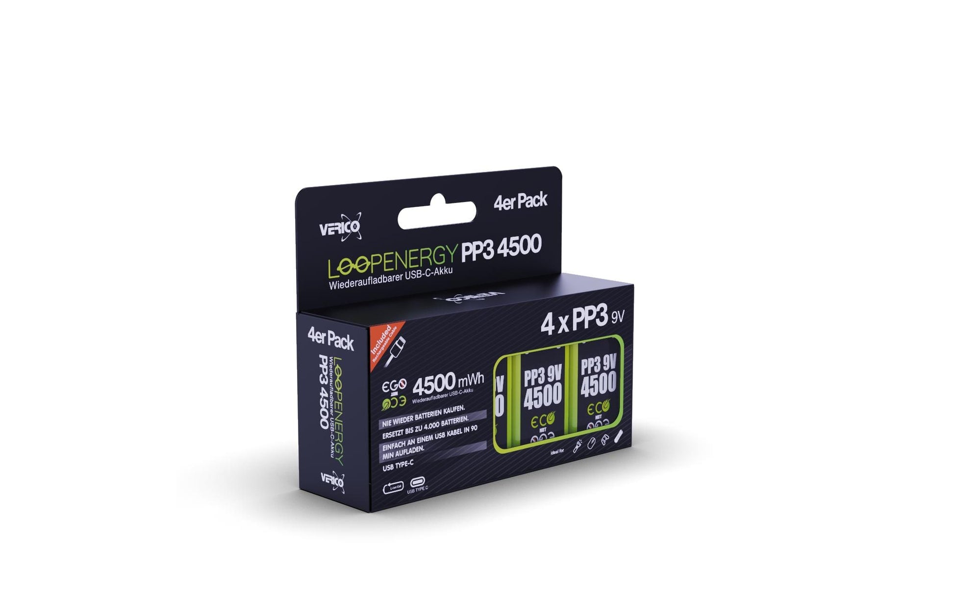 Verico 9V Akkus, Li-Ion, 500 mAh, 9 V – 4 Stk.