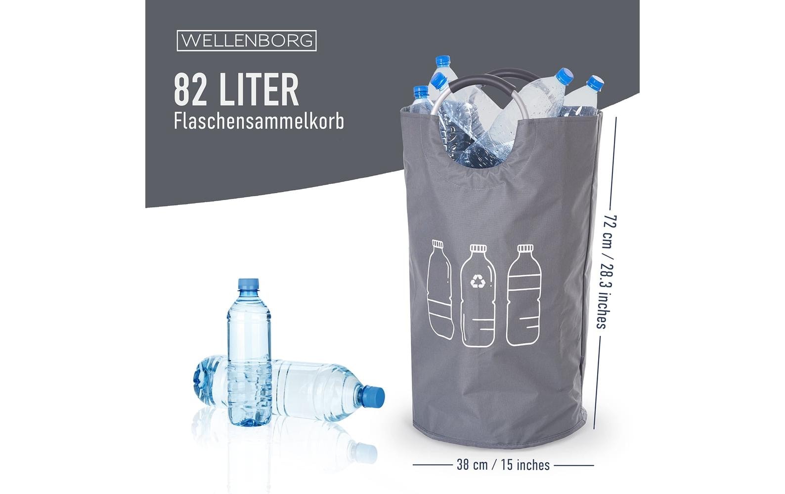Wellenborg Sammelsack (PET) – 82 l, Polyester, Baumwolle, Grau, 380 × 720 × 380 mm, 1 Stk