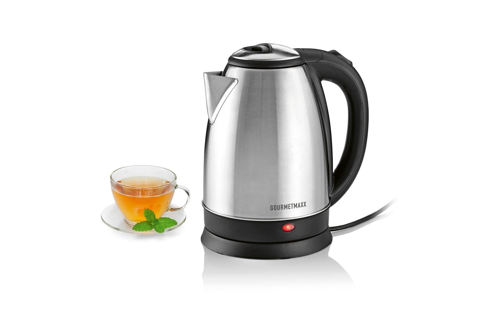 Gourmetmaxx Wasserkocher – 1,8 l, Edelstahl, Kunststoff, 1500 W, Schwarz, 360°-Sockel