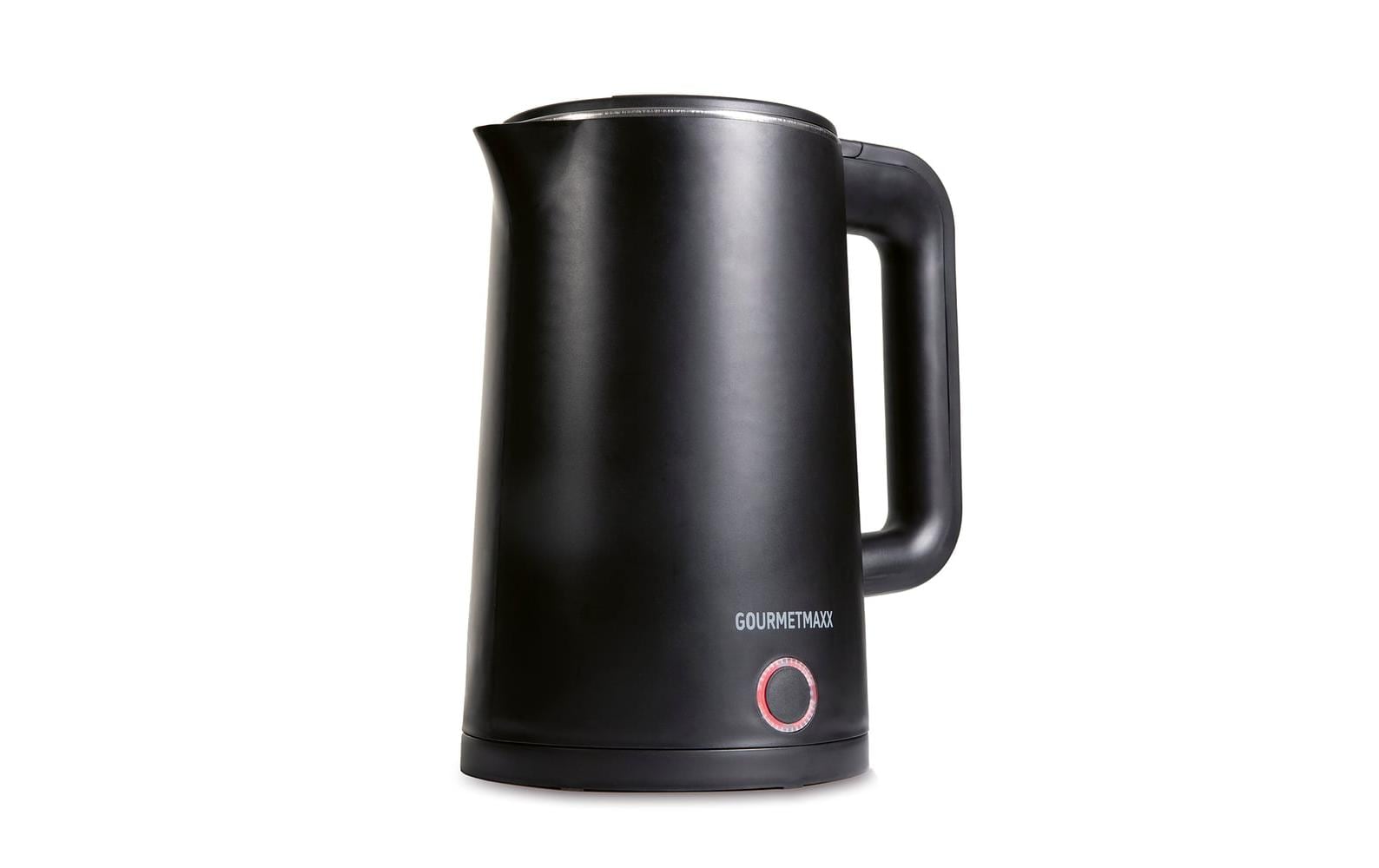 Gourmetmaxx Wasserkocher – 1,5 l, Edelstahl, Kunststoff, 1500 W, Schwarz, 360°-Sockel
