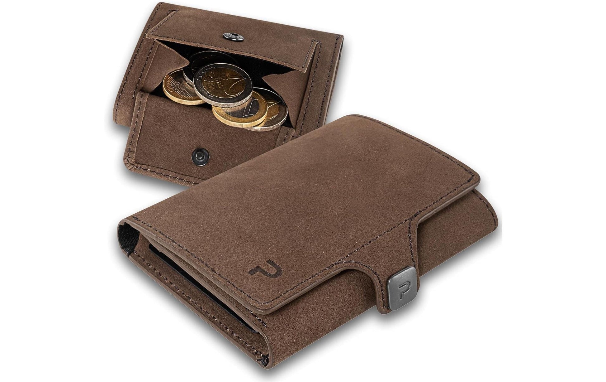 Puristo Kartenetui – RFID-Schutz, Münzfach – 7,2 × 4 × 2,2 cm – Braun – KLIK XL Slim Wallet