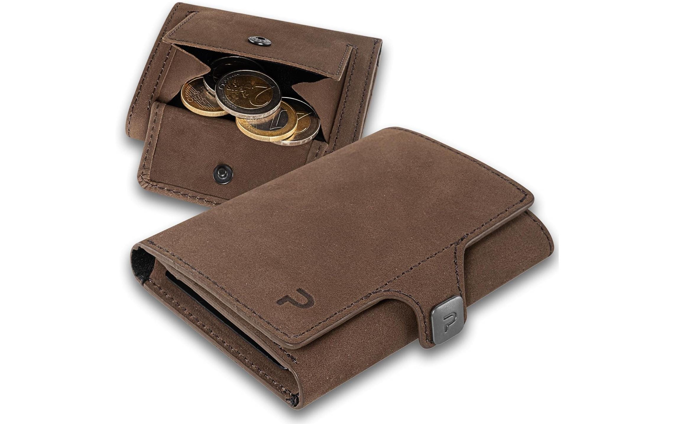 Puristo Kartenetui – RFID-Schutz, Münzfach – 7,2 × 4 × 2,2 cm – Braun – KLIK XL Slim Wallet