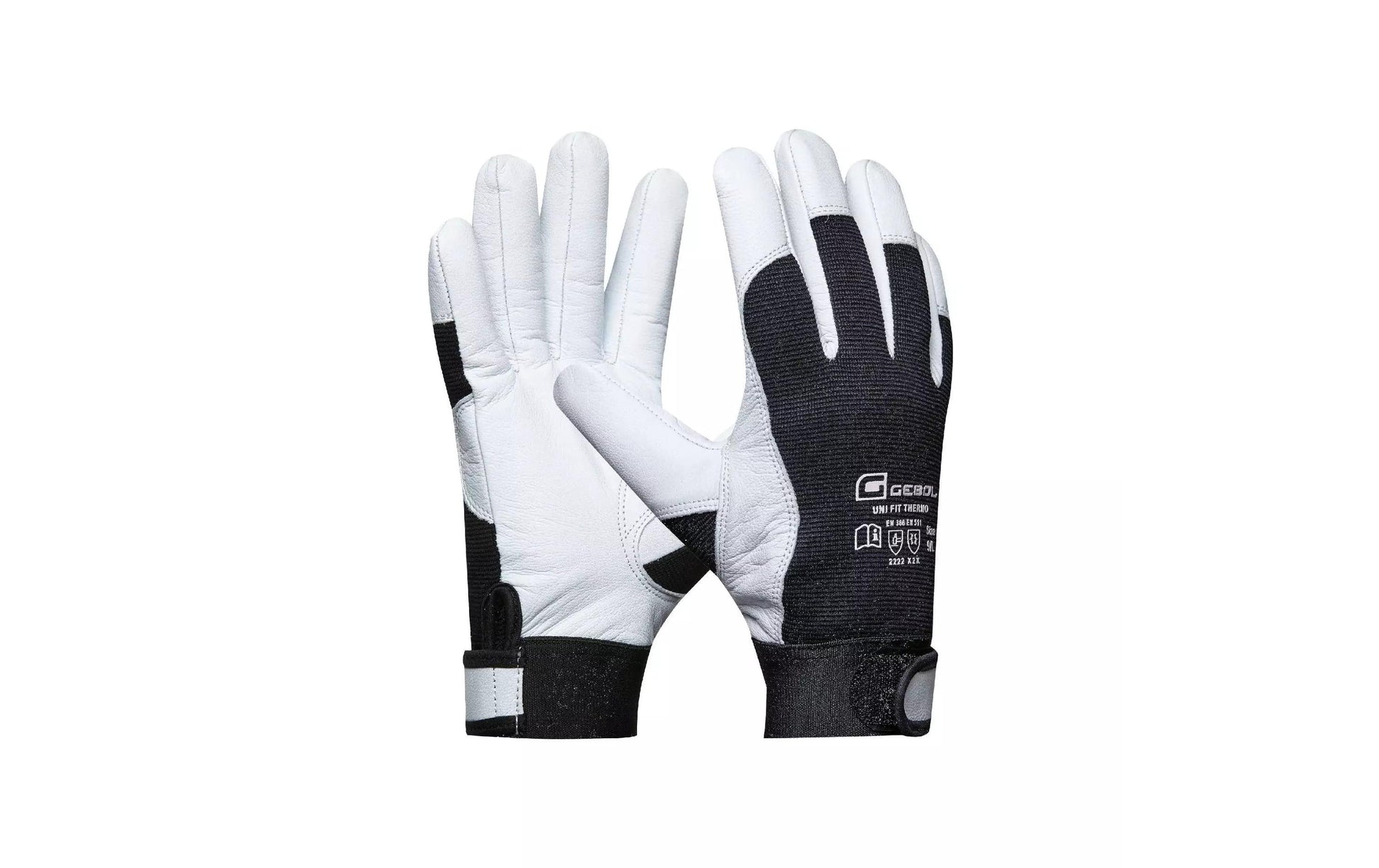 Gebol Arbeitshandschuhe – Grösse 10 – Ziegenleder, Schwarz/Weiss, Frostbeständig
