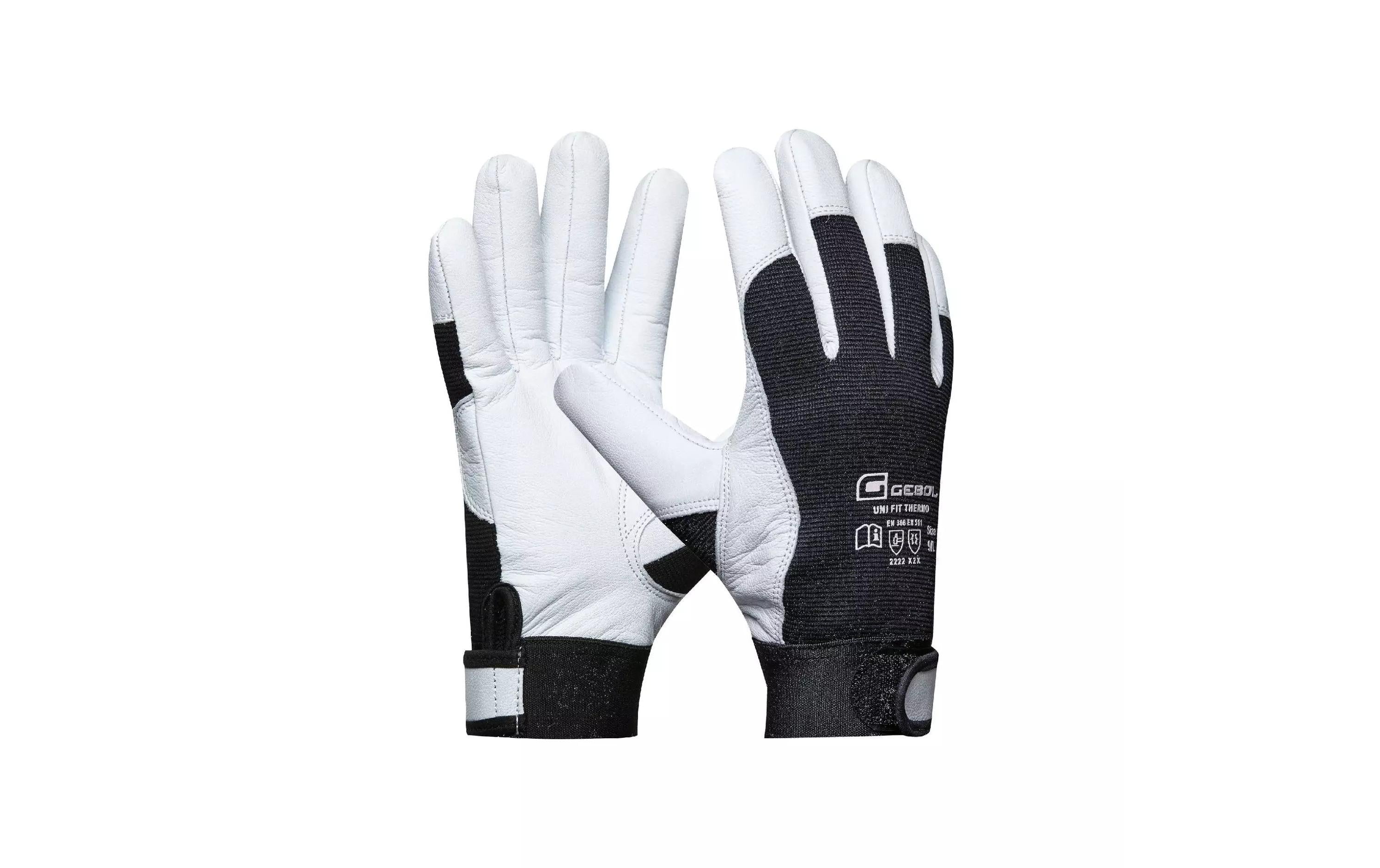 Gebol Arbeitshandschuhe – Grösse 10 – Ziegenleder, Schwarz/Weiss, Frostbeständig
