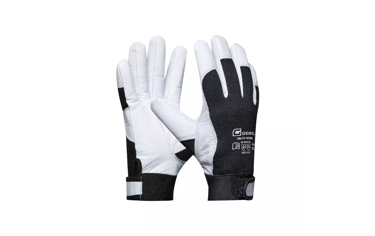 Gebol Arbeitshandschuhe, Uni Fit Thermo – Grösse 9 – Ziegenleder, Schwarz/Weiss