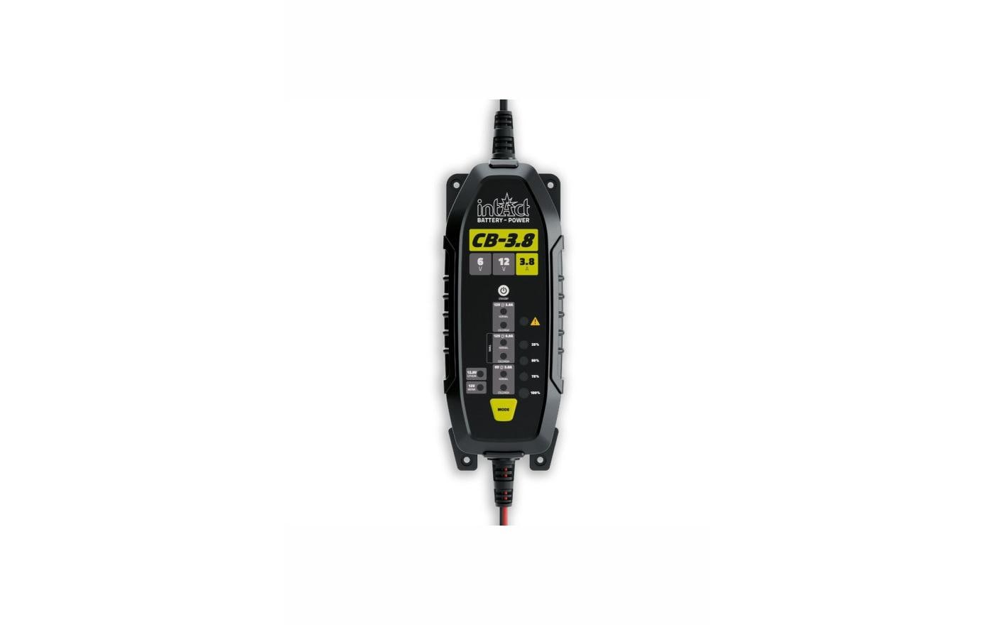 intAct ChargeBox Ladegerät – 3,8 A/50 W, 6/12 V, IP65, 8-Stufen, für Motorrad, Auto, Traktor