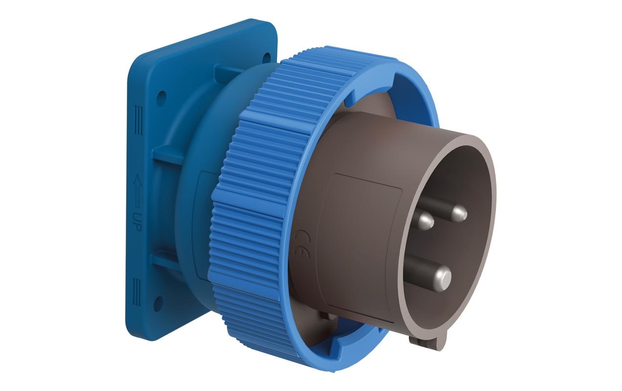 Steffen Palazzoli Einbau-Stecker CEE 16-3, IP66/IP67/IP69, Uhrzeit-Stellung 6 h, vernickelt – Blau/Grau/Rot