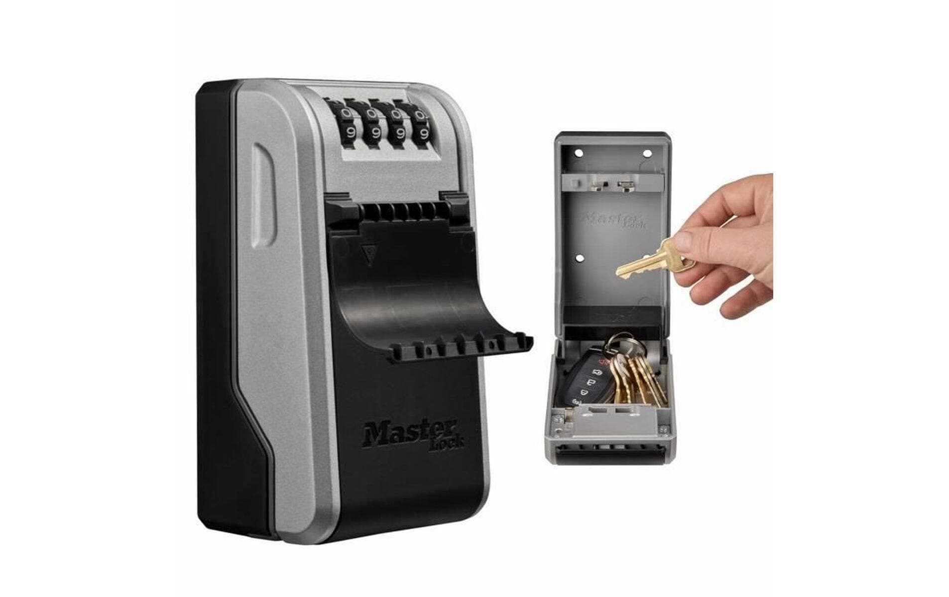 Masterlock Master Lock Schlüsselsafe 5481EURD – Elektronikschloss – 90 × 56 × 136 mm – Wasserfest – Wandmontage – Grau