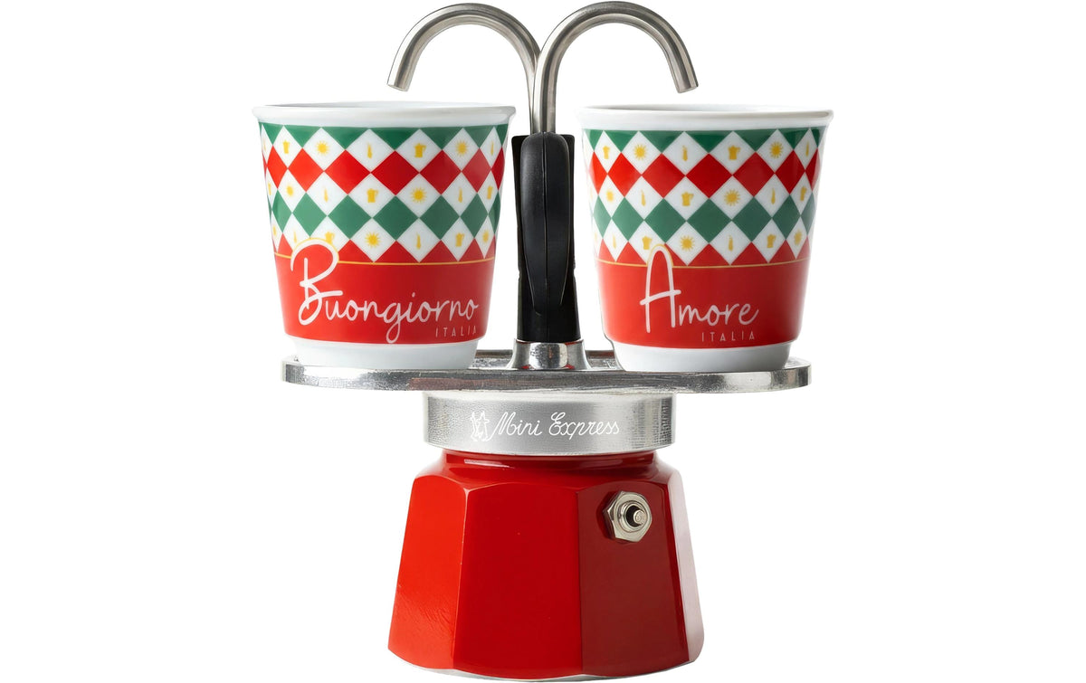 Bialetti Mini Express Italia Damier French Press / Kaffeebereiter – 2 Tassen, Mehrfarbig