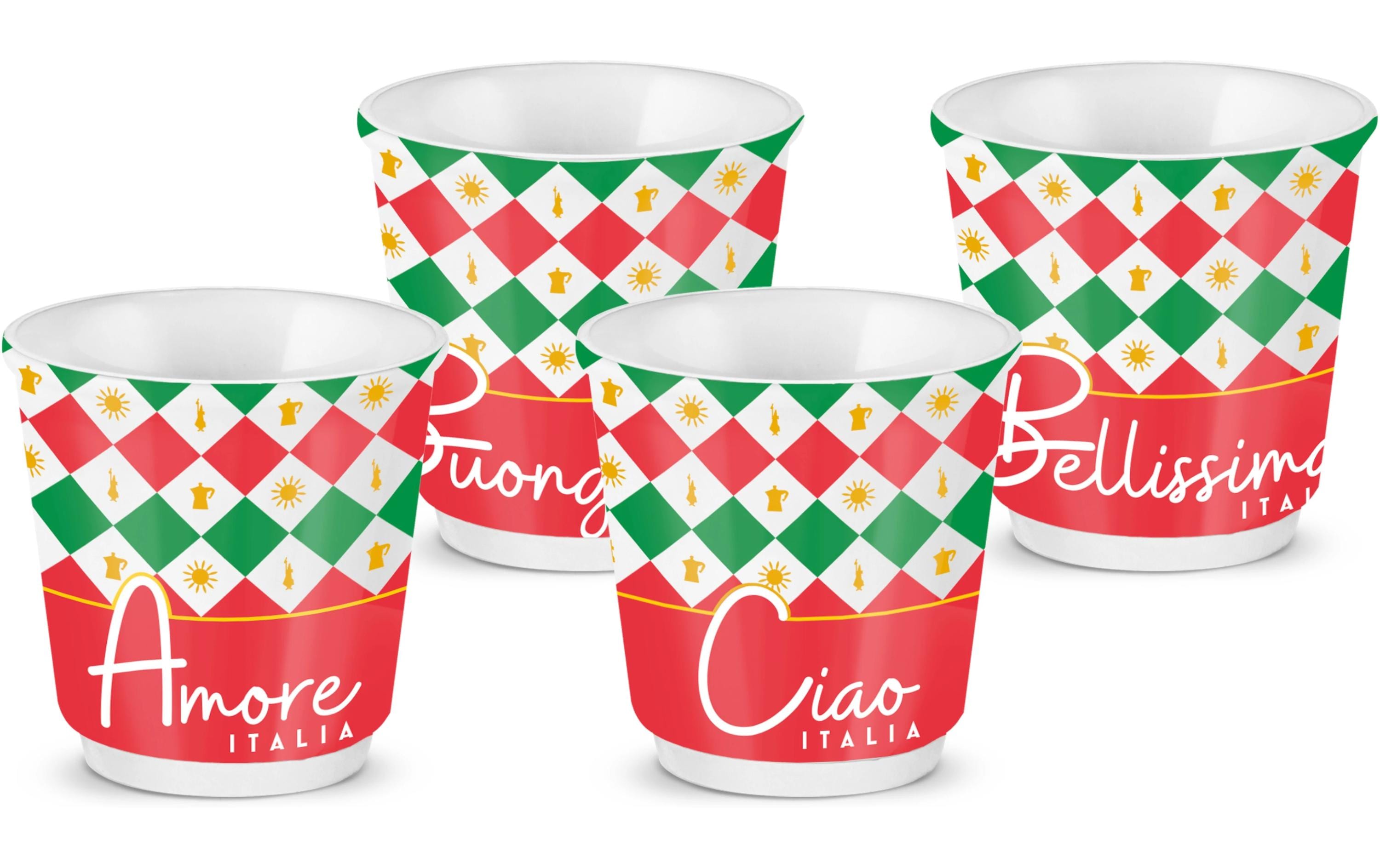 Bialetti Espressotassen Italia Damier – 4er Set, 80 ml, Porzellan, Mehrfarbig