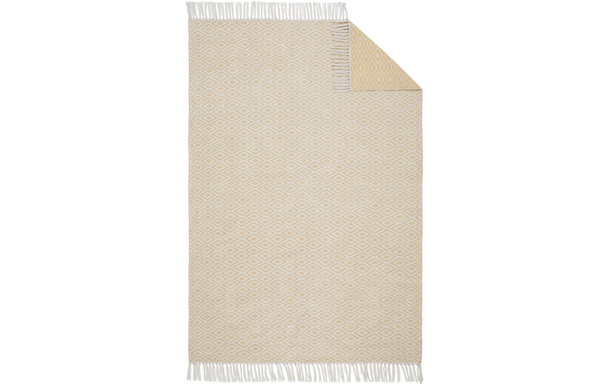 Urbanara Teppich Barota – 90 × 130 cm, Senfgelb/Weiss, Polypropylen/Recyceltes PET, GRS