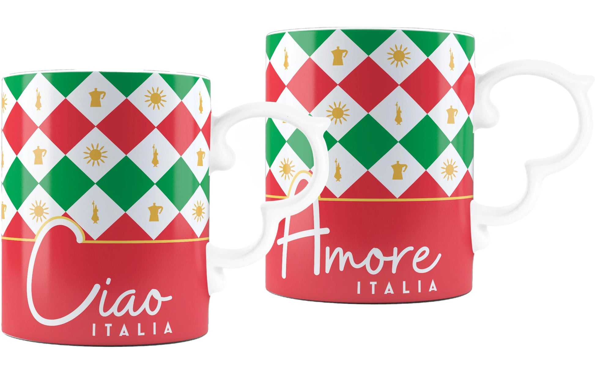 Bialetti Tasse Italia Damier – 2er Set, 300 ml, Porzellan, Mehrfarbig
