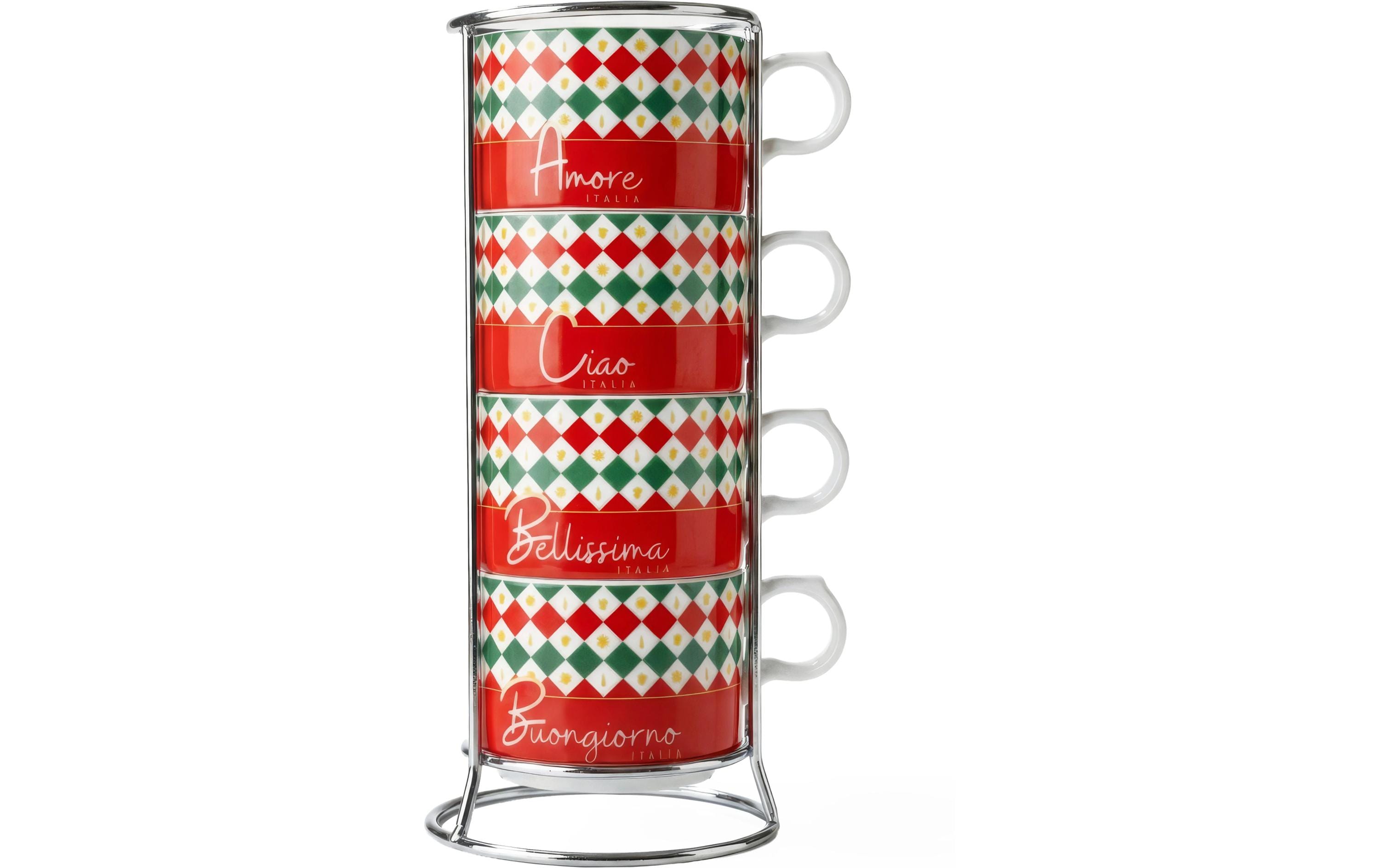 Bialetti Cappuccinotasse – 4er Set, 160 ml, Porzellan, Mehrfarbig, stapelbar