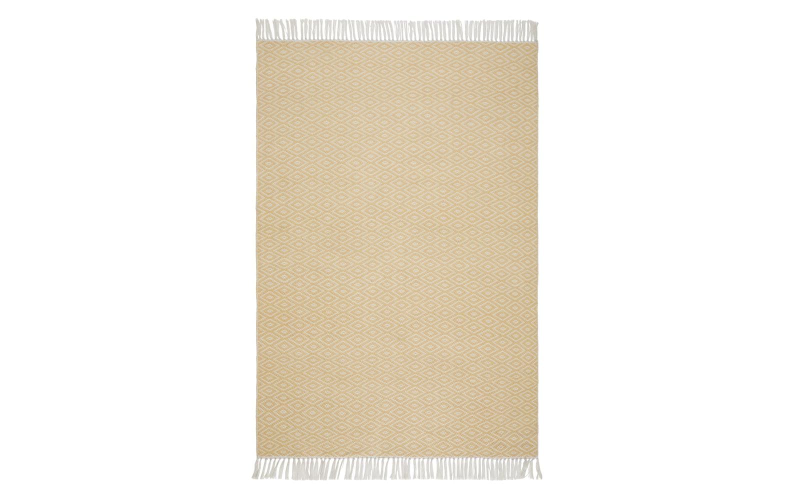 Urbanara Teppich Barota – 90 × 130 cm, Senfgelb/Weiss, Polypropylen/Recyceltes PET, GRS
