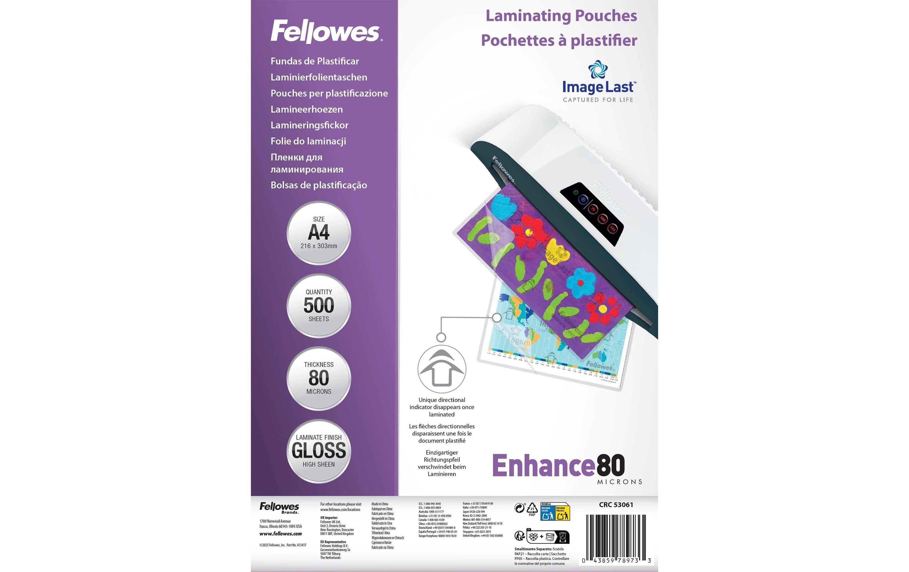 Fellowes Laminierfolien A4 – 80 µm, glänzend, 500 Stück