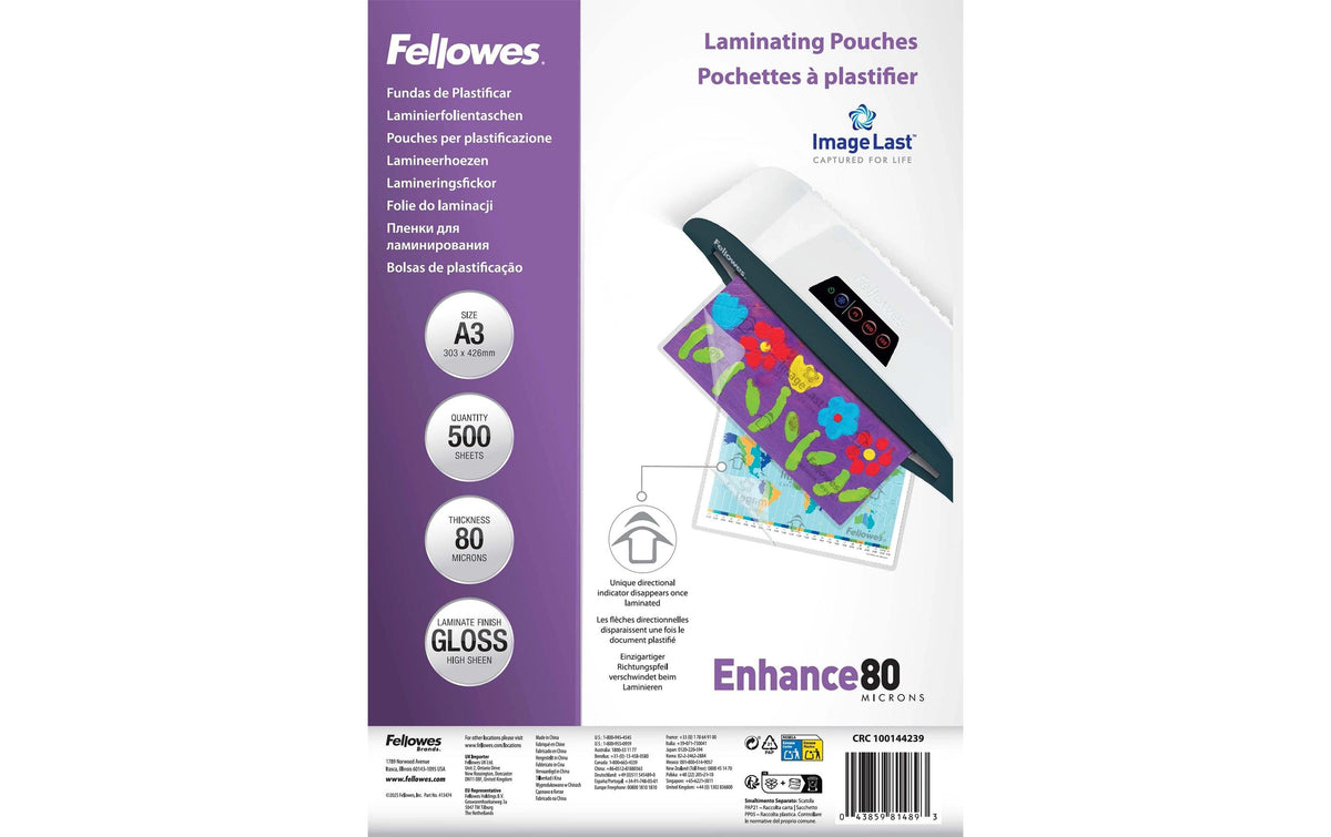 Fellowes Laminierfolien A3 – 80 µm, glänzend, 500 Stück