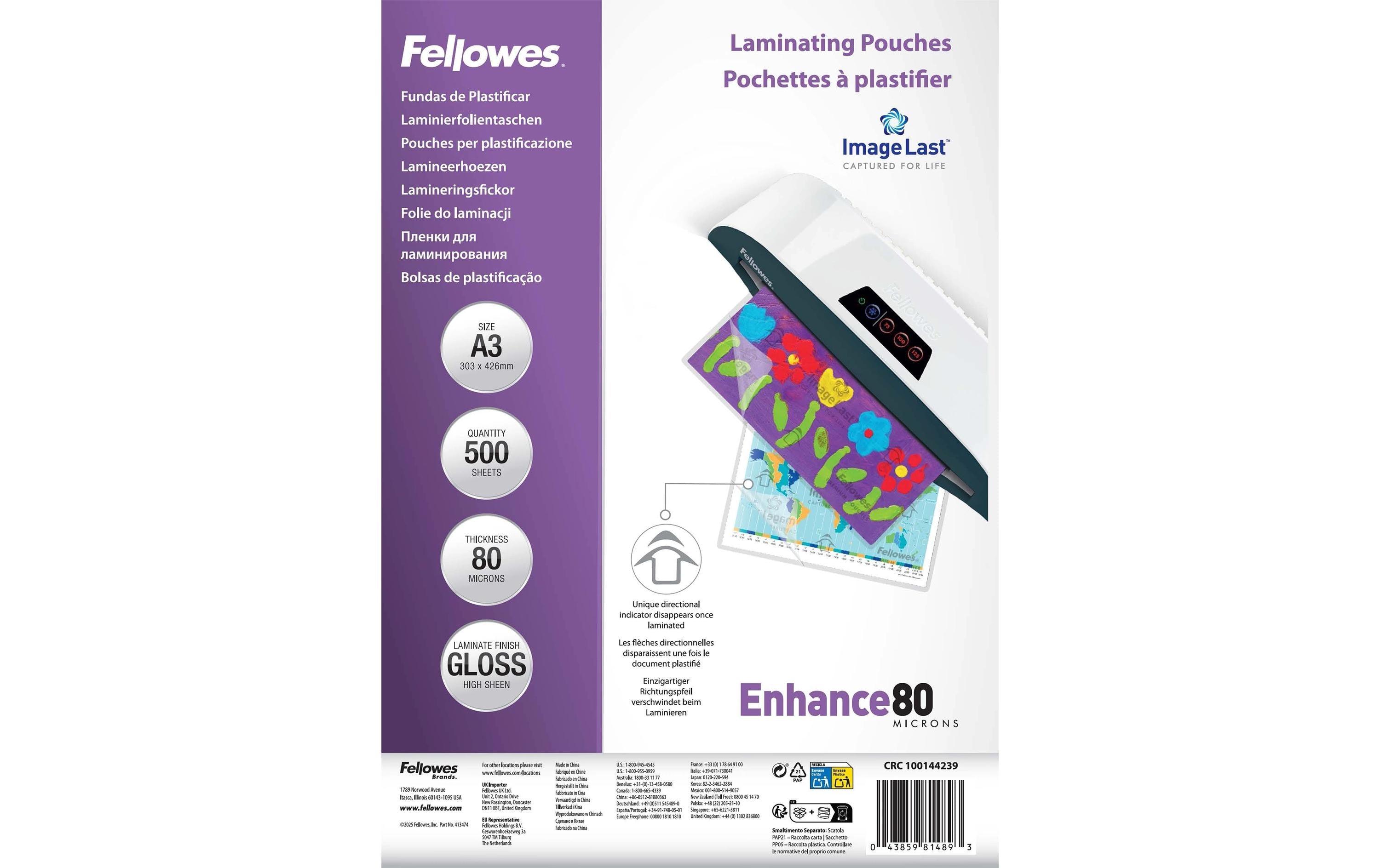 Fellowes Laminierfolien A3 – 80 µm, glänzend, 500 Stück