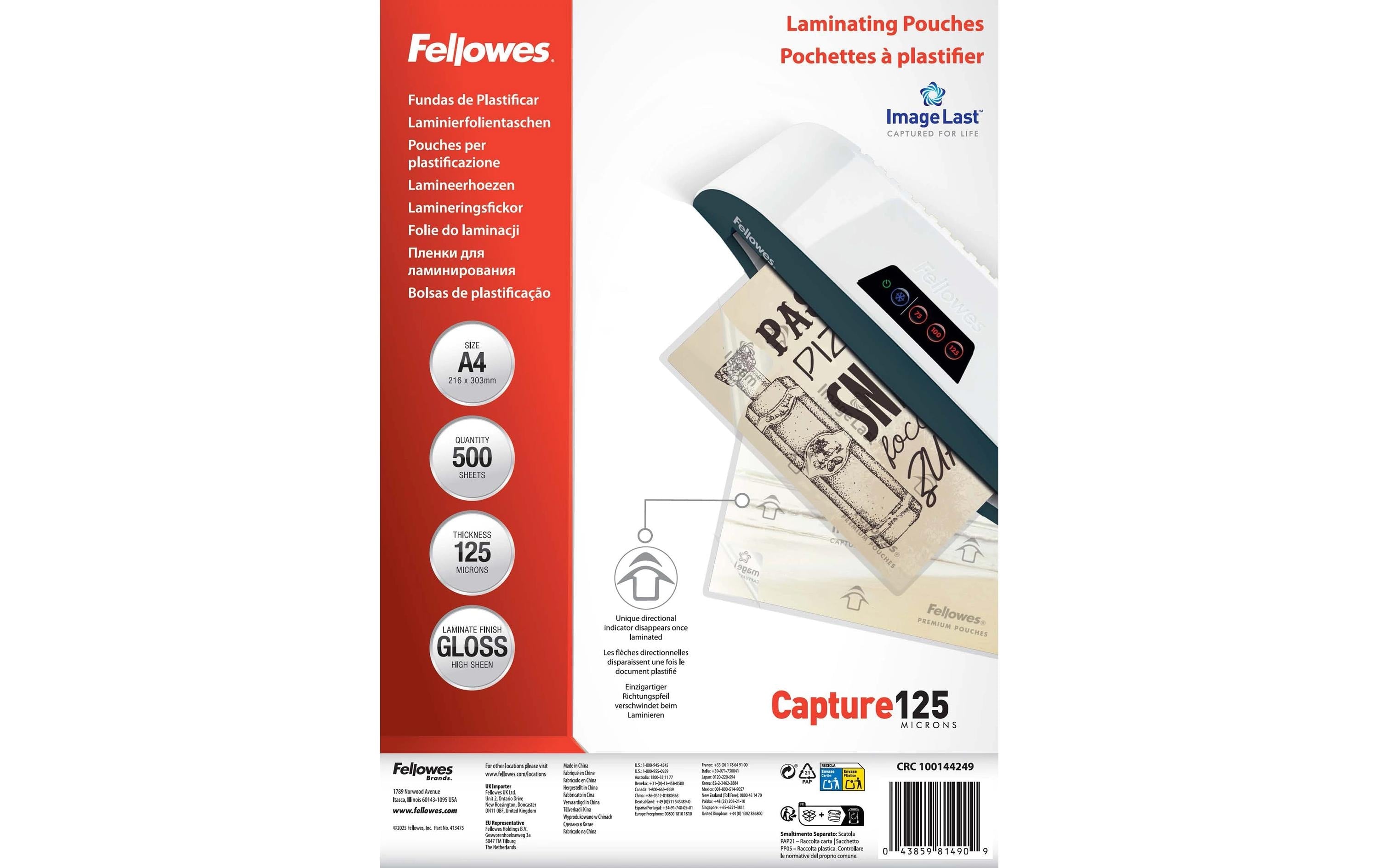 Fellowes Laminierfolien A4 – 125 µm, matt, 500 Stück