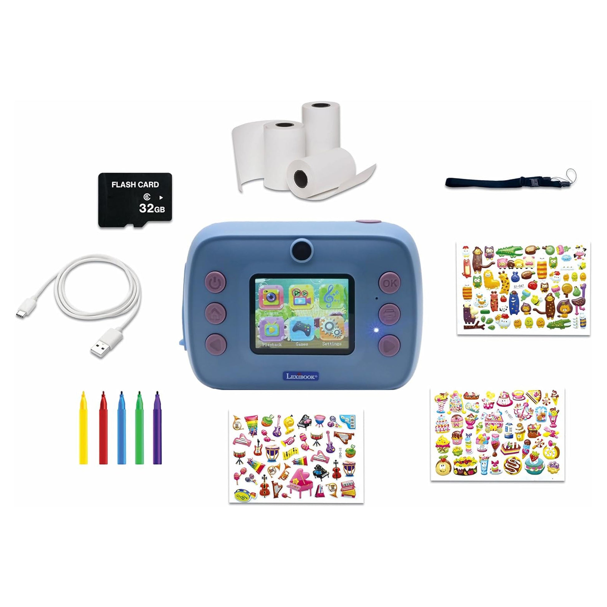 Lexibook STITCH Sofortdruckkamera – 12 MP, 8 GB Speicher, SD bis 32 GB, Akku 5 h – ab 4 J. – mehrfarbig