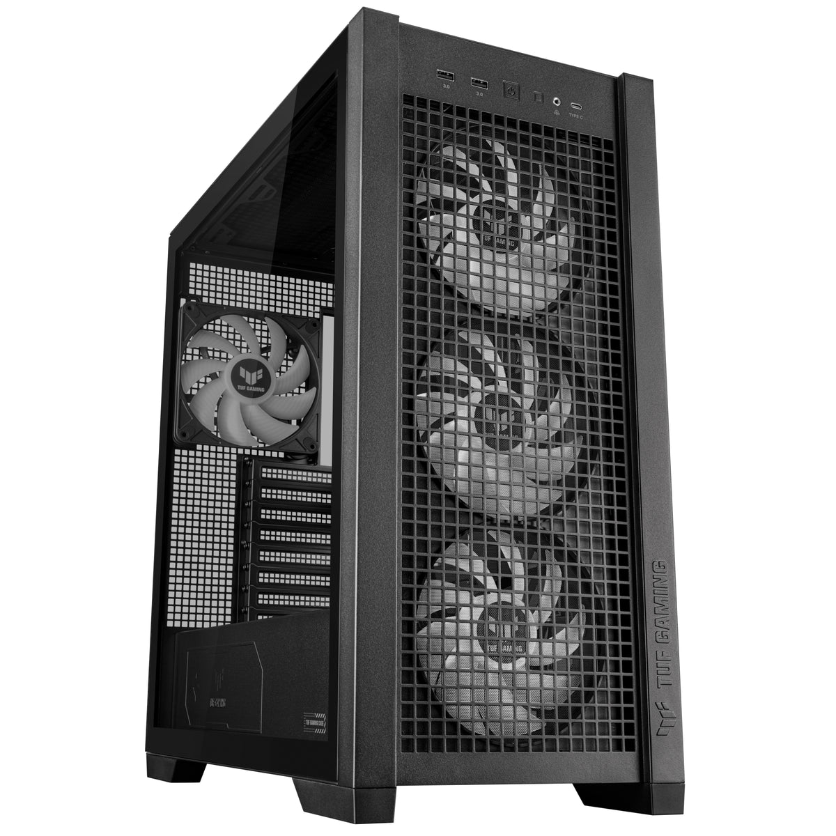 ASUS TUF GAM GT302 TG ARGB – PC-Gehäuse (Midi Tower) – Schwarz, 3×140 mm vorne, 1×140 mm hinten