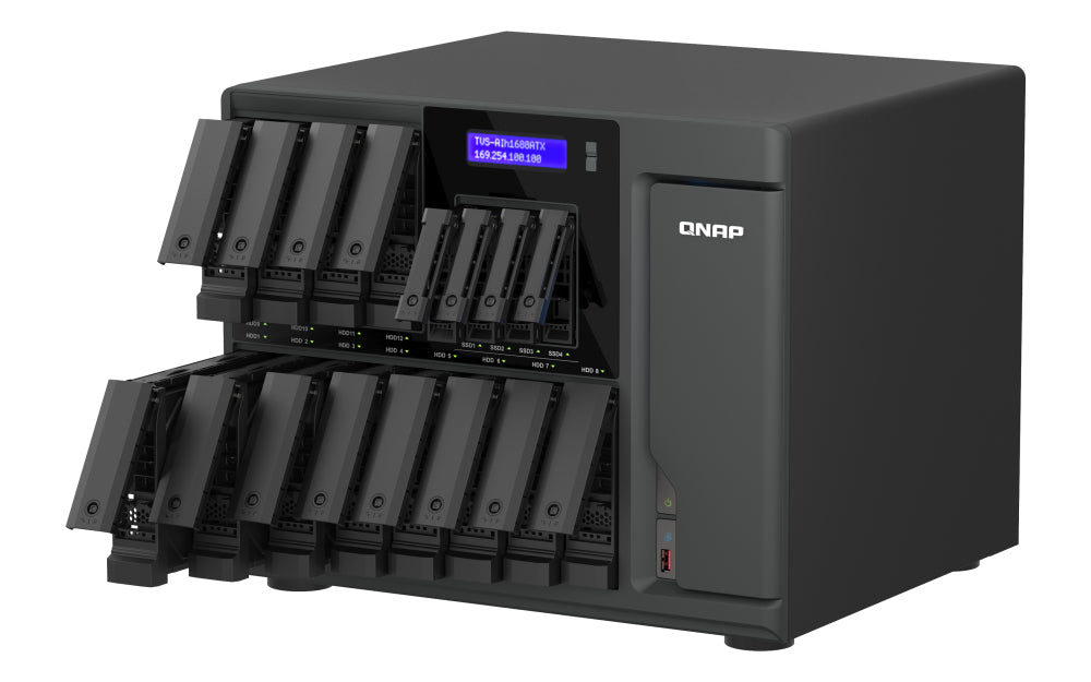 QNAP TVS-AIH1688ATX-U9-32G – 16-Bay Tower NAS – Intel Core Ultra9 285, 32 GB RAM, 10GbE, QuTS hero