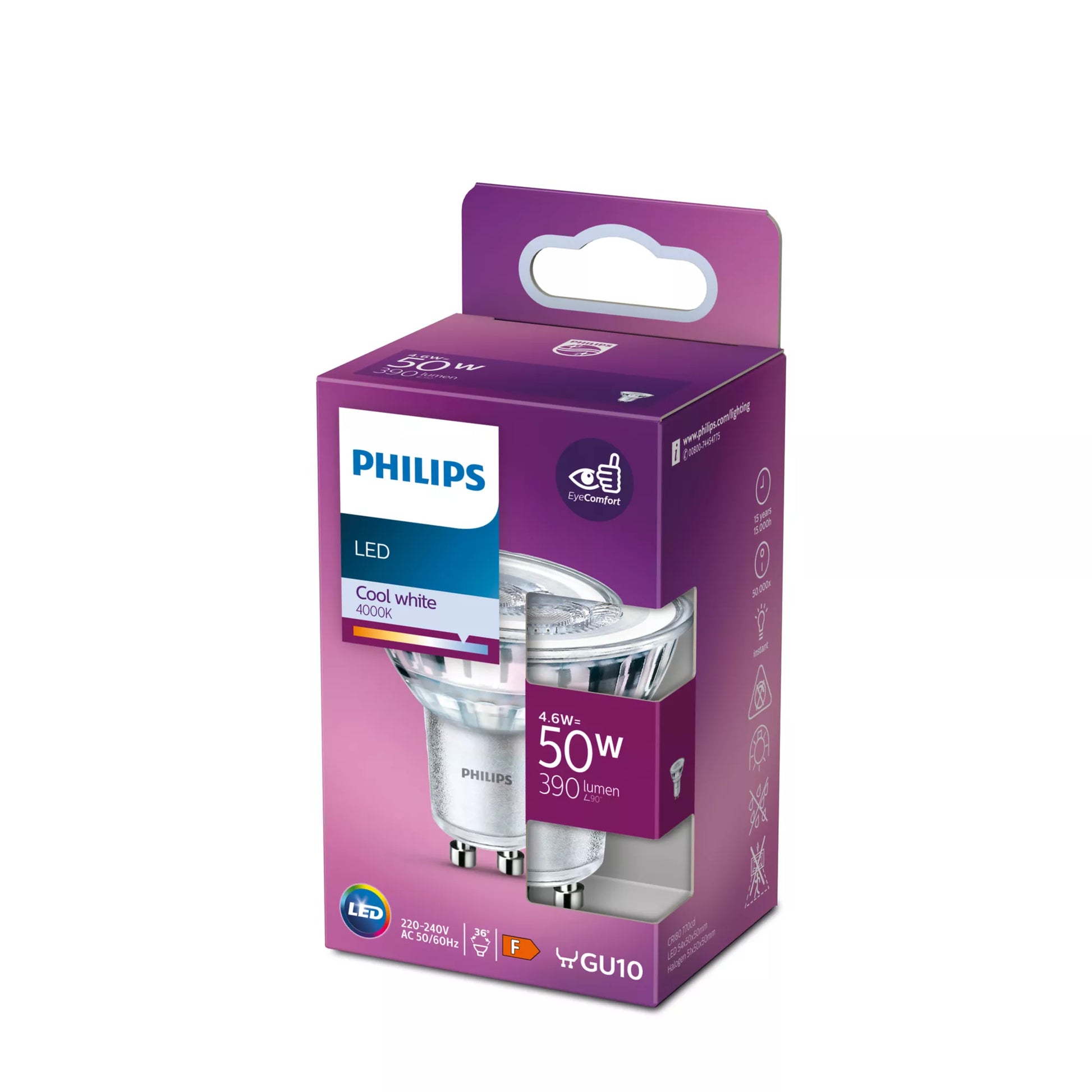 Philips by Signify Philips LED-Leuchtmittel GU10 Reflektor – 390 lm, 4,6 W, Neutralweiss 4000 K, 36° – 1 Stk. – Silber/Glas