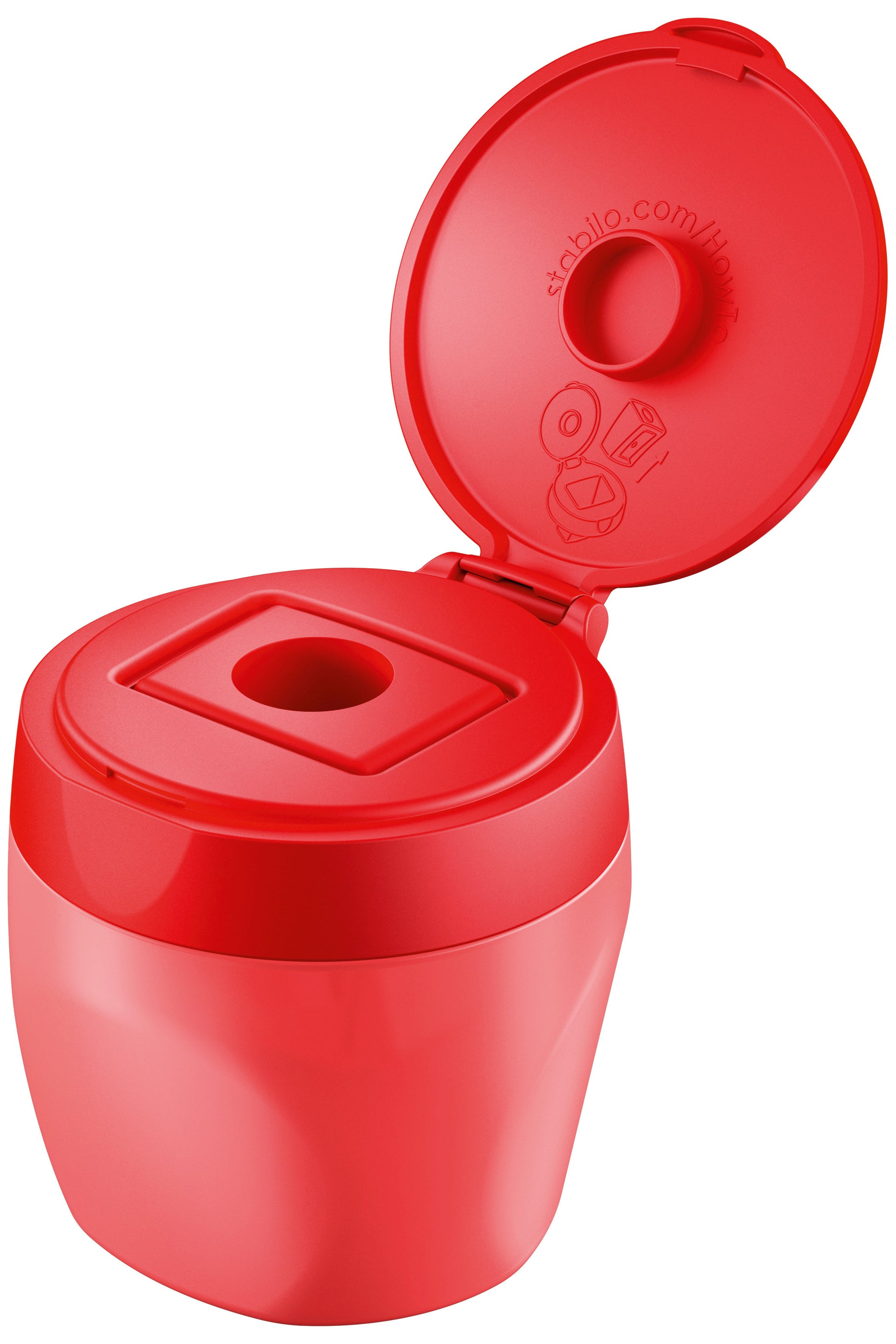 STABILO Spitzer – manuell, 1-Loch, mit Behälter, für Farbstifte Ø 15 mm, Kunststoff, rot, woody 3 in 1