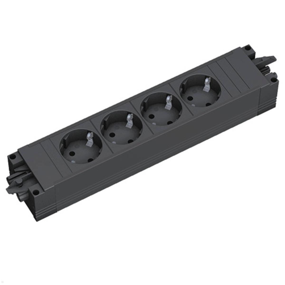 Bachmann Steckdosenleiste, 4×Schuko (Typ F), ohne Schalter, IP20 – schwarz