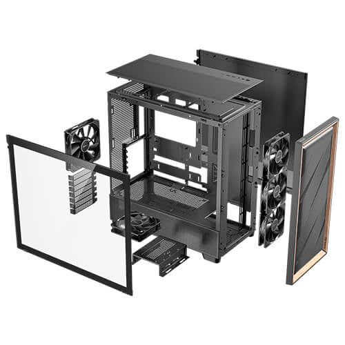 Antec FLUX – PC-Gehäuse – Midi-Tower ATX, Schwarz, Seitenfenster, 5× Lüfter, 360/420 mm Radiatorunterstützung
