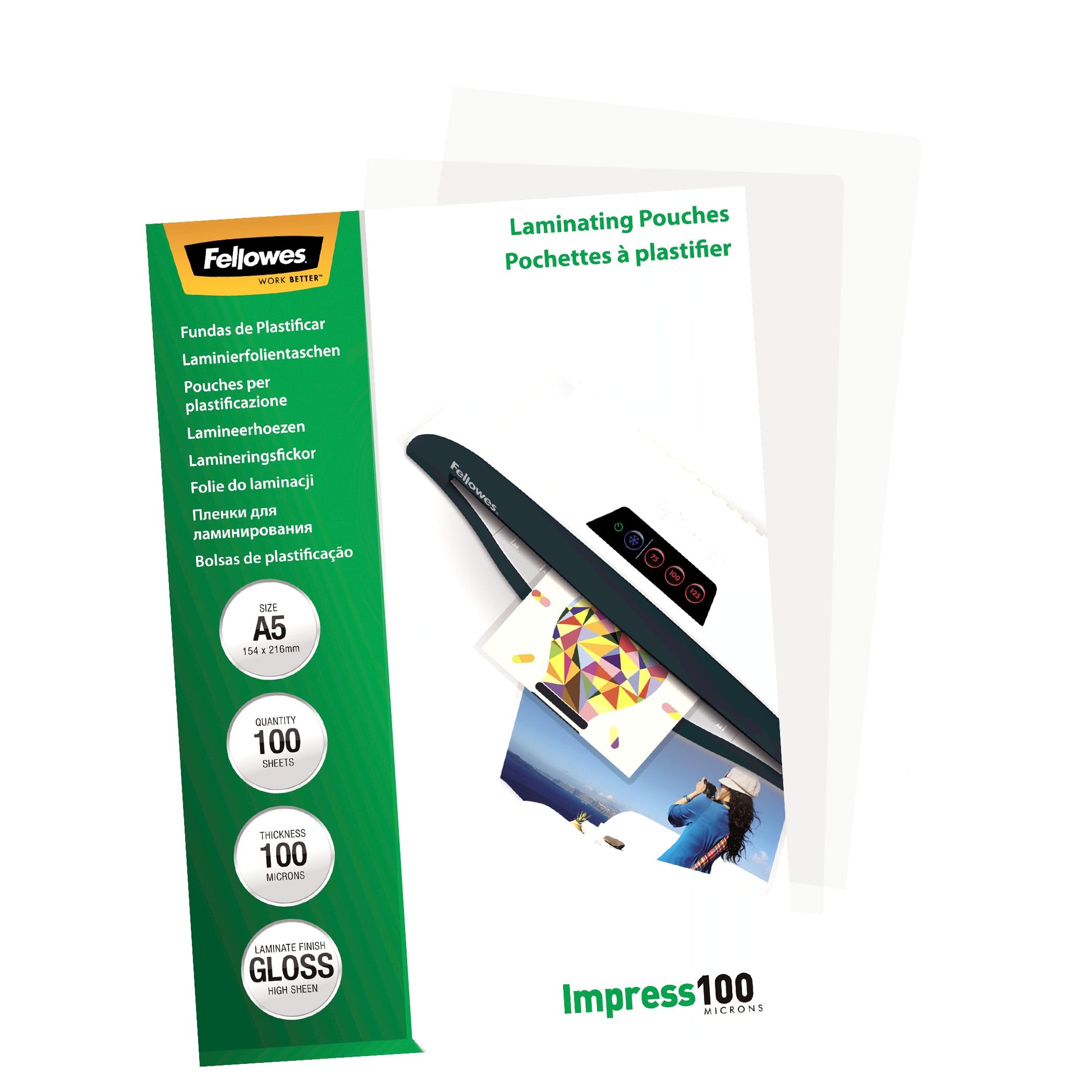 Fellowes Selbstlaminierfolien A5 – 100 µm, glänzend, 100 Stück