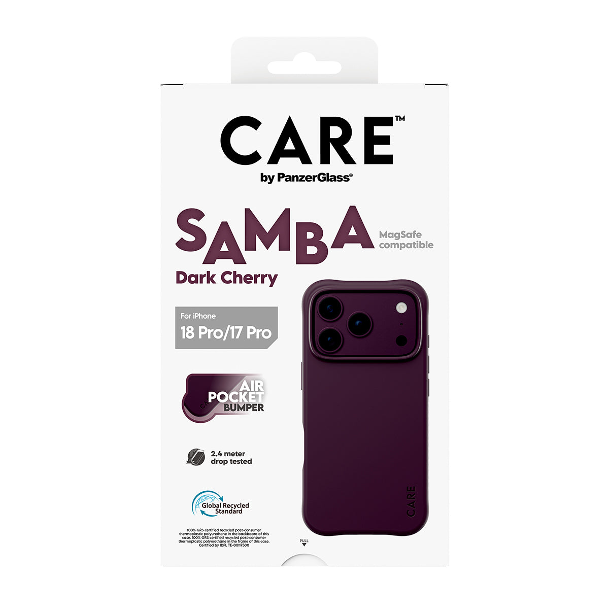 PanzerGlass CARE Samba Backcover – für Apple iPhone 17 Pro / iPhone 18 Pro, MagSafe, TPU, Dark Cherry