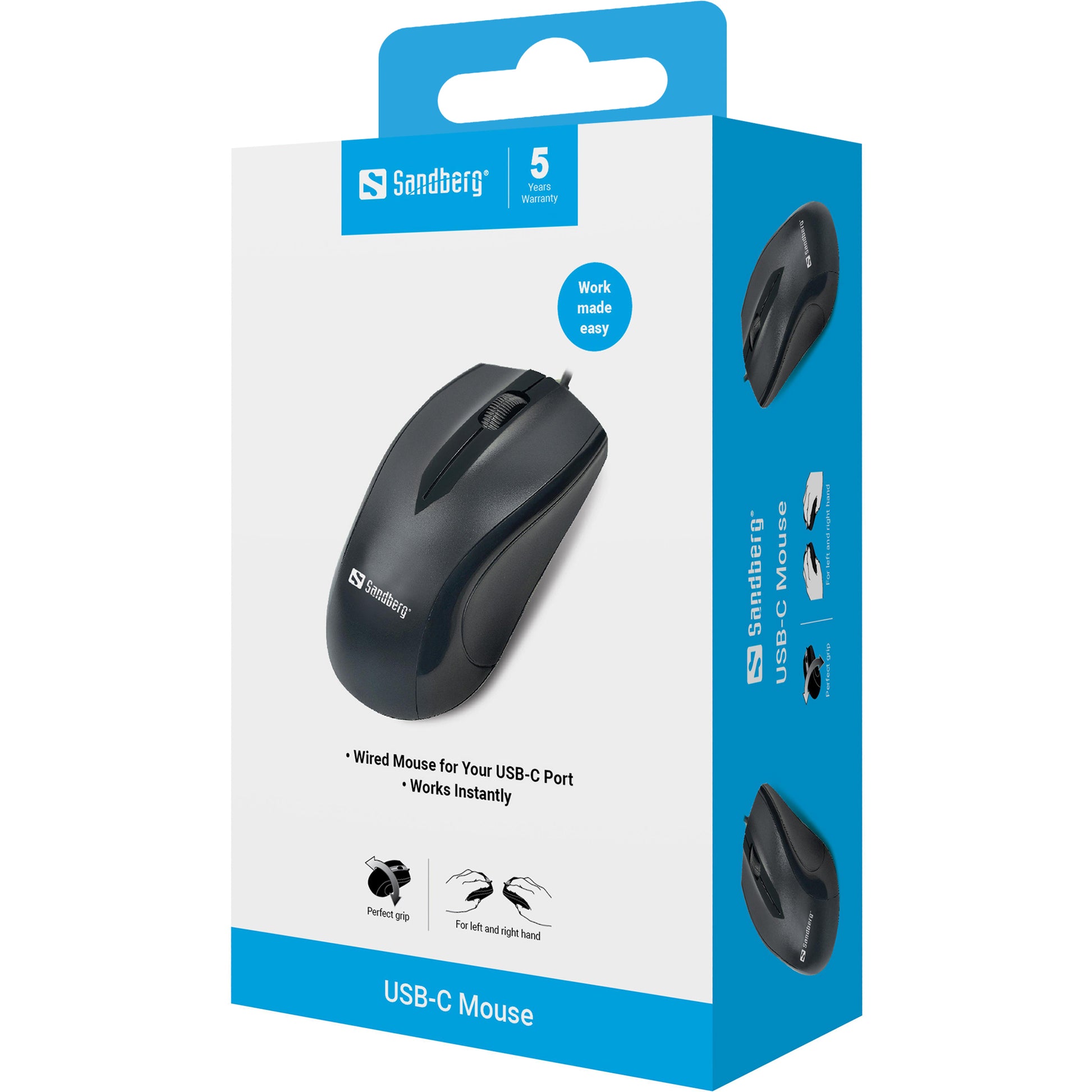 Sandberg USB-C Maus – Kabelgebunden (USB-C), 1200 DPI, beidhändig, Schwarz
