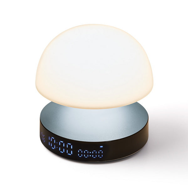LEXON Lichtwecker Mina Sunrise – digital – 11 × 11 × 11 cm, hellblau, USB, 5 Wecktöne