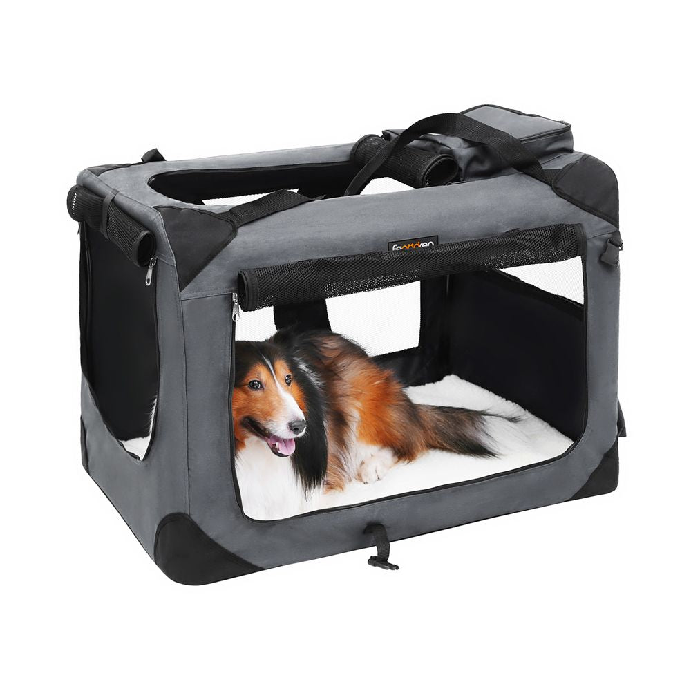 Feandrea Transportbox – herausnehmbarer Boden, belüftet – für Katze, Hund, Kleintier – 70×52×52 cm – grau
