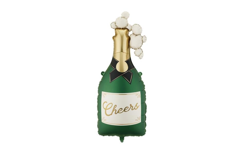 Partydeco Folienballon Champagne – dunkelgrün, gold – 34 × 93 cm – Folie – 1 Stk