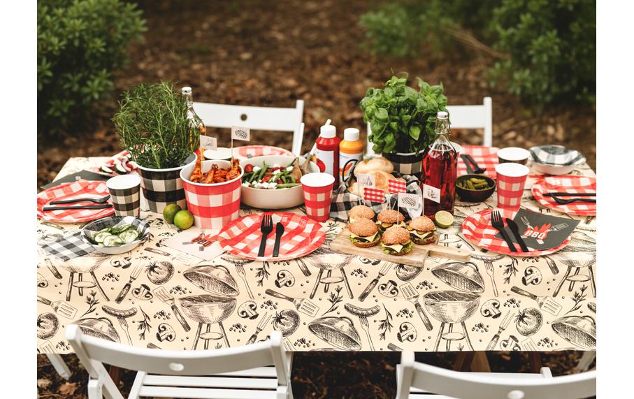 Partydeco BBQ Servietten, 33 × 33 cm – rot/schwarz – 20 Stk.