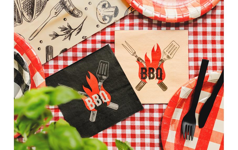 Partydeco BBQ Servietten, 33 × 33 cm – rot/schwarz – 20 Stk.