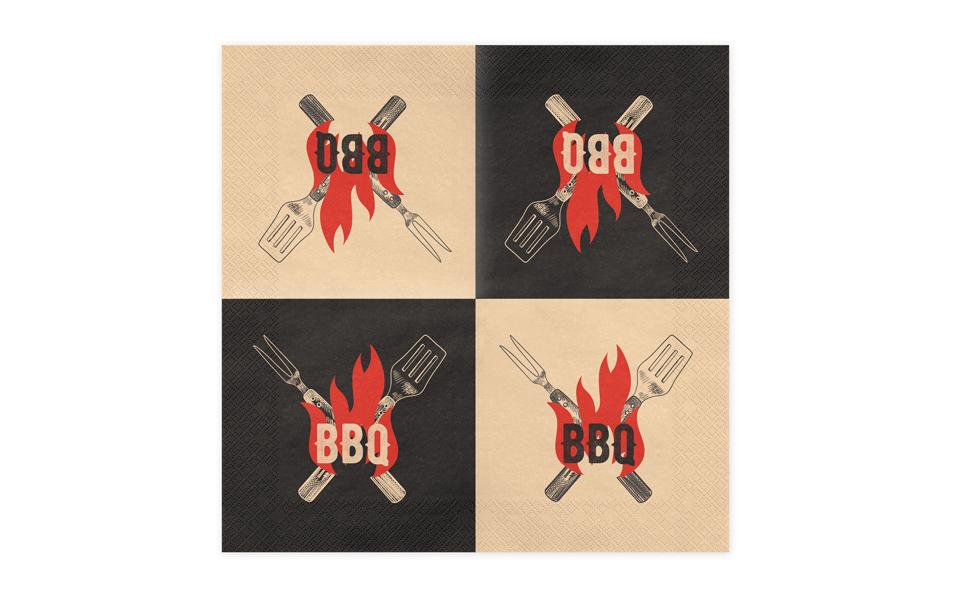 Partydeco BBQ Servietten, 33 × 33 cm – rot/schwarz – 20 Stk.