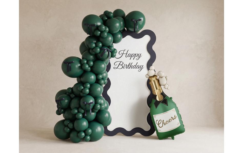Partydeco Folienballon Champagne – dunkelgrün, gold – 34 × 93 cm – Folie – 1 Stk