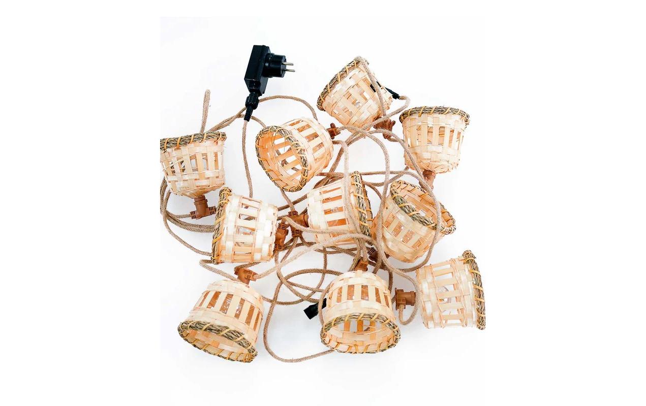 New Garden Lichterkette – IP44, Akkubetrieb, Solarbetrieb, USB – 10 LEDs, 10 h Laufzeit, Beige, Bambus/Jute