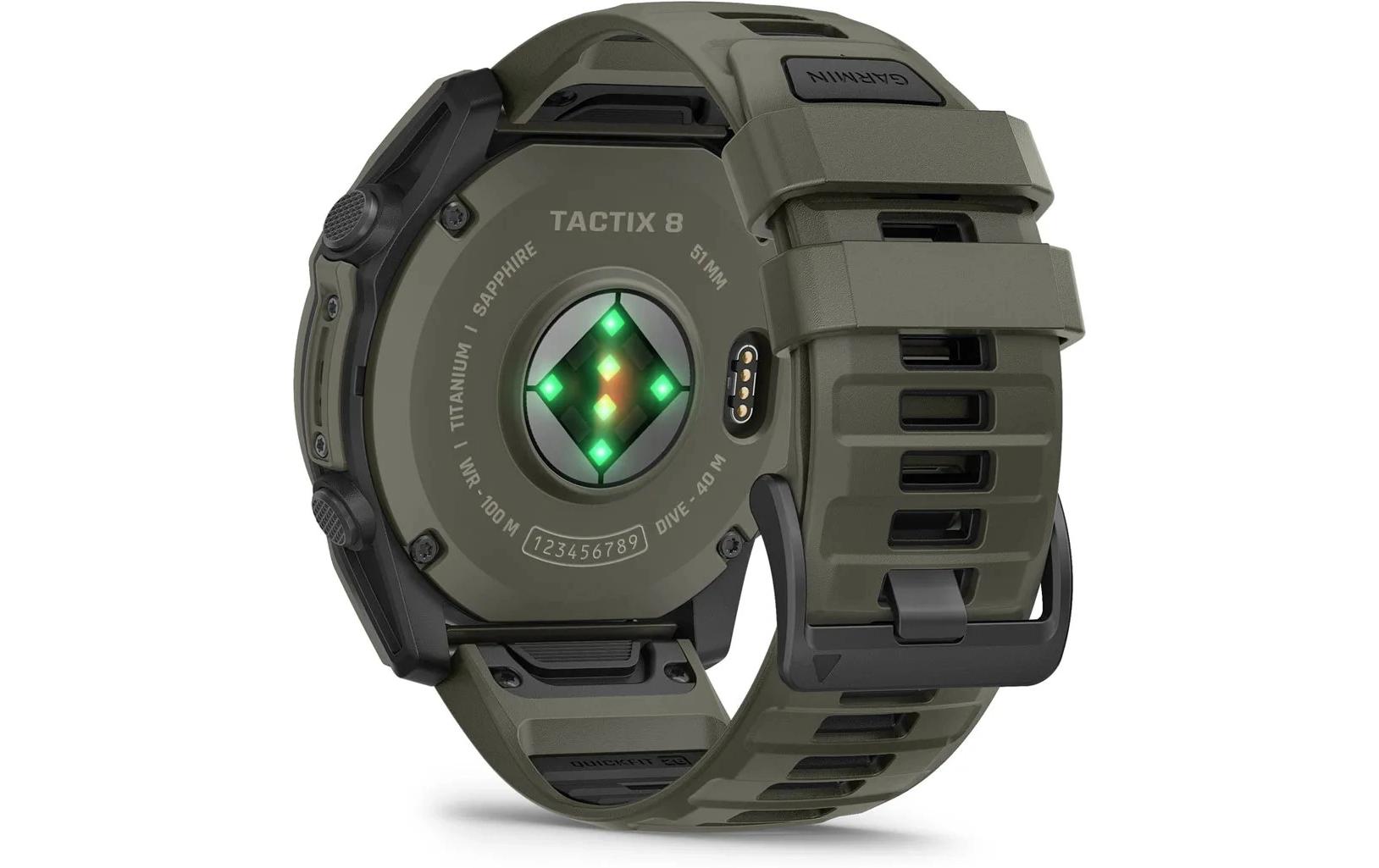Garmin Tactix 8 51 mm GPS – Titan Olivgrün, 100 m, für Android, iPhone