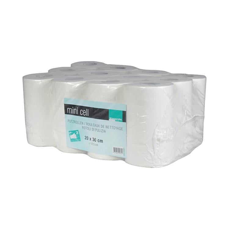 Venardo softline Venardo Putzrolle Mini – 2-lagig, 20 cm × 75 m, 208 Blatt, weiss, 12 Rollen