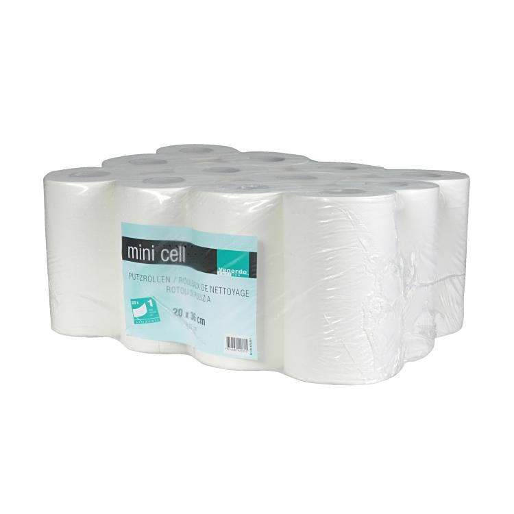 Venardo softline Putzrolle Mini – 1-lagig – 20 cm × 120 m – Weiss – 12 Rollen