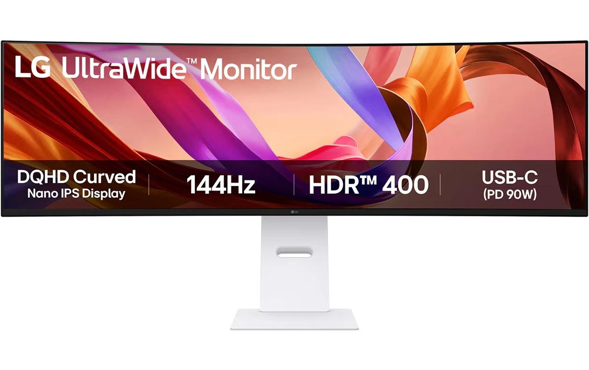 LG 49U950A-W – 49" Curved, 5120 × 1440 (DQHD), IPS, 144 Hz, USB-C 90 W, KVM
