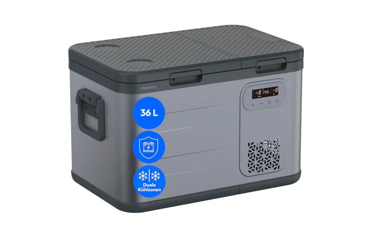 MEDION Kühlbox MD 370026 – 36 l, 12/24/230 V, Kompressor, Energieeffizienzklasse E
