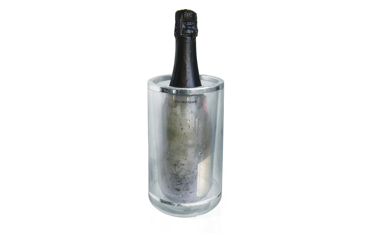Vin Bouquet Weinkühler – Ø 11,5 × 23 cm, Kunststoff (Acryl), Silber, Transparent, doppelwandig, für 1 Flasche
