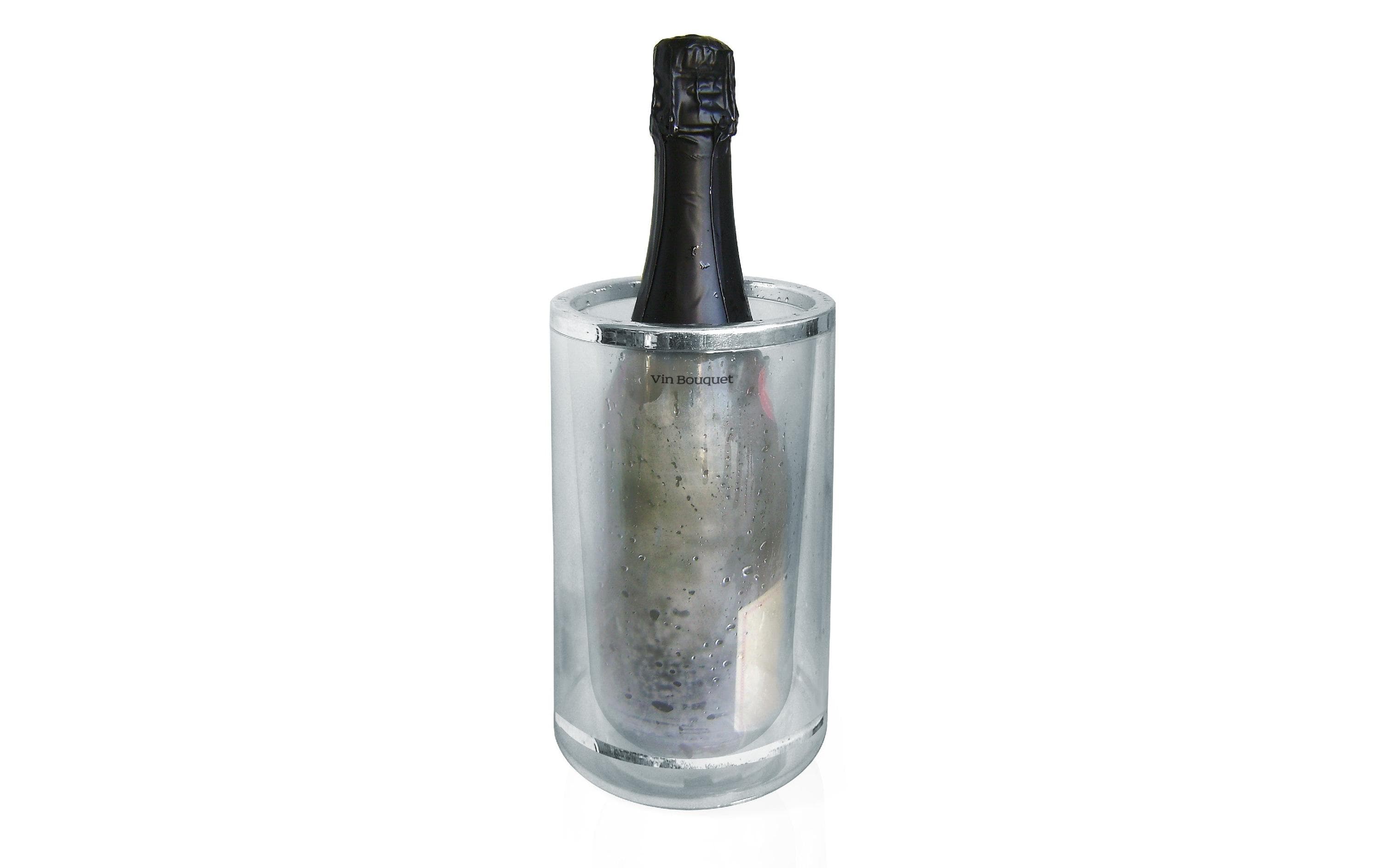 Vin Bouquet Weinkühler – Ø 11,5 × 23 cm, Kunststoff (Acryl), Silber, Transparent, doppelwandig, für 1 Flasche